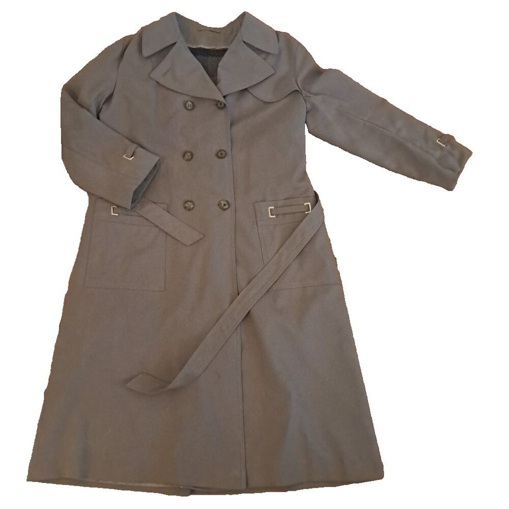 Womens Vintage Beige Trench Coat Smug Pockets Removable Liner 1970s Mod Large